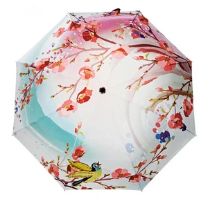 Персиковый открытый три складной УФ-Подарочный Зонт высококачественный серебристый пластиковый плотный тканевый картон из нержавеющей стали трубка шмбейшер