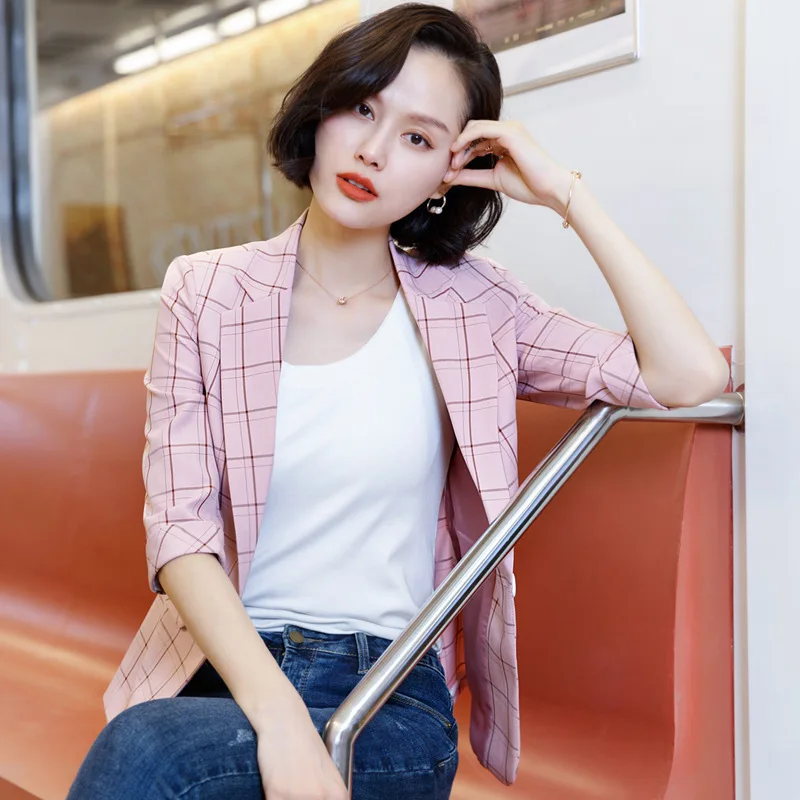 Женская клетчатая куртка с коротким рукавом короткая профессиональная одежда на