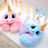 cartoon unicorn plush toy soft stuffed animal cushion travel pillow car airplane soft nursing cushion with hat plush toys