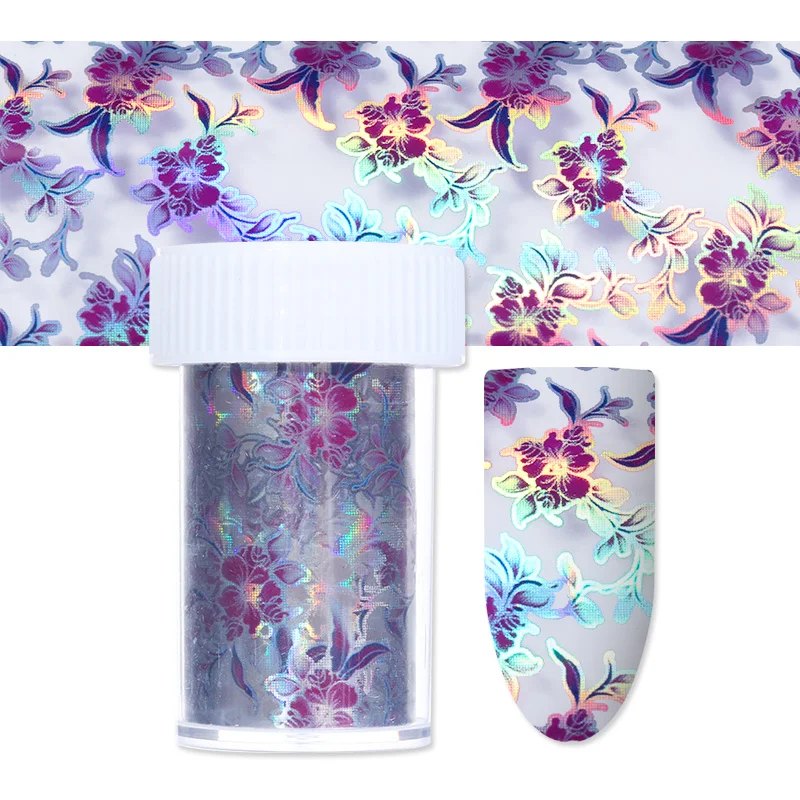 1 рулон наклейки для ногтей арт блестящие 4*100 см цветные цветы с переводом воды