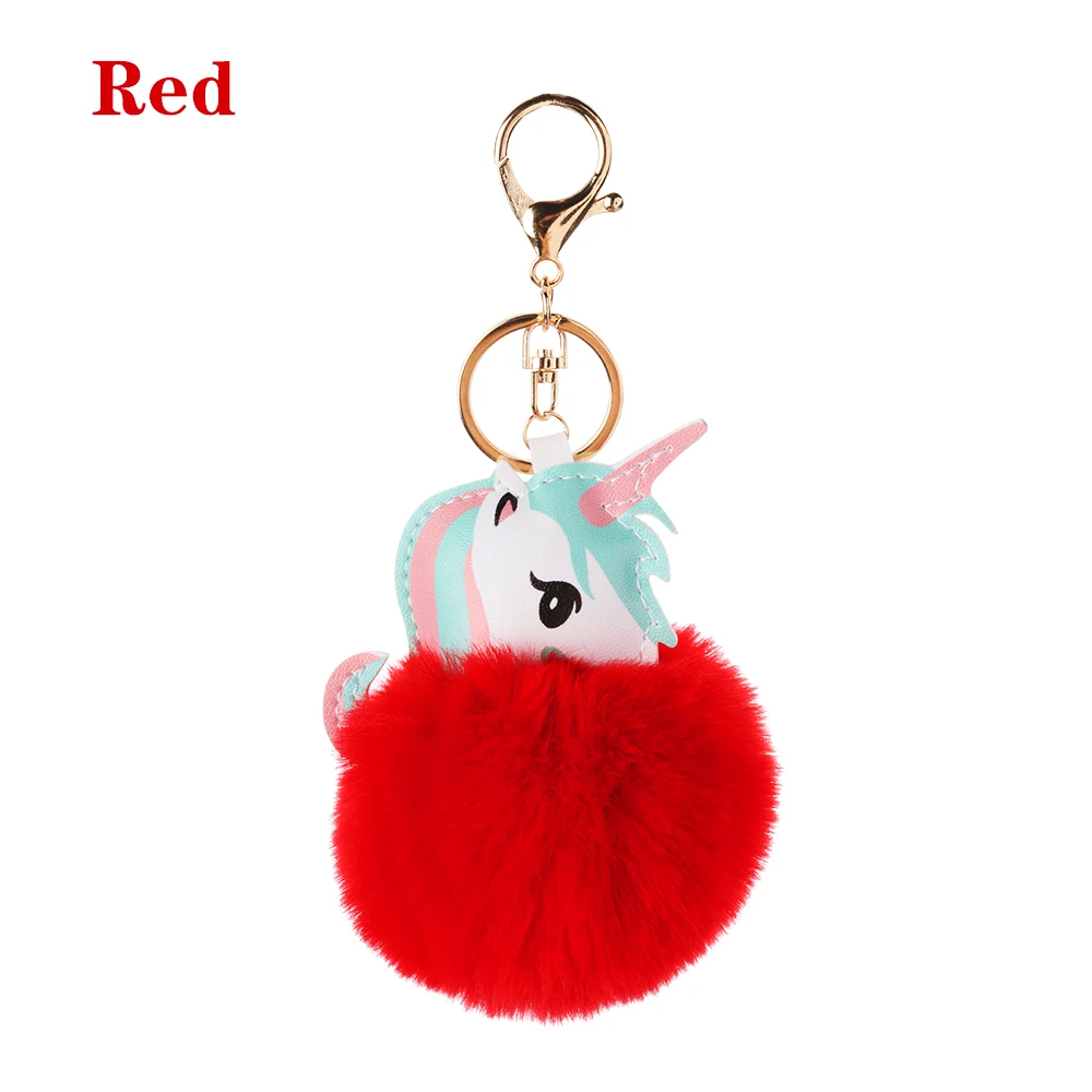 red Lucky Pompom Единорог Лошадь модная сумка украшение искусственный кроличий мех мяч Автомобильная сумка кулон Женская Очаровательная Ювелирная девушка подарок - Цвет: red