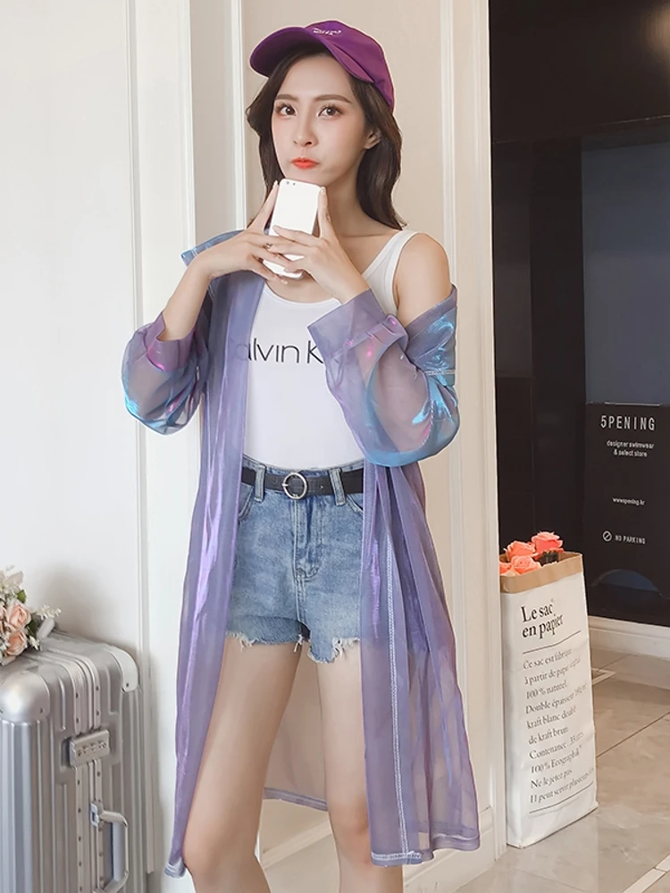 Летний перспективный солнцезащитный крем длинная куртка с капюшоном яркое