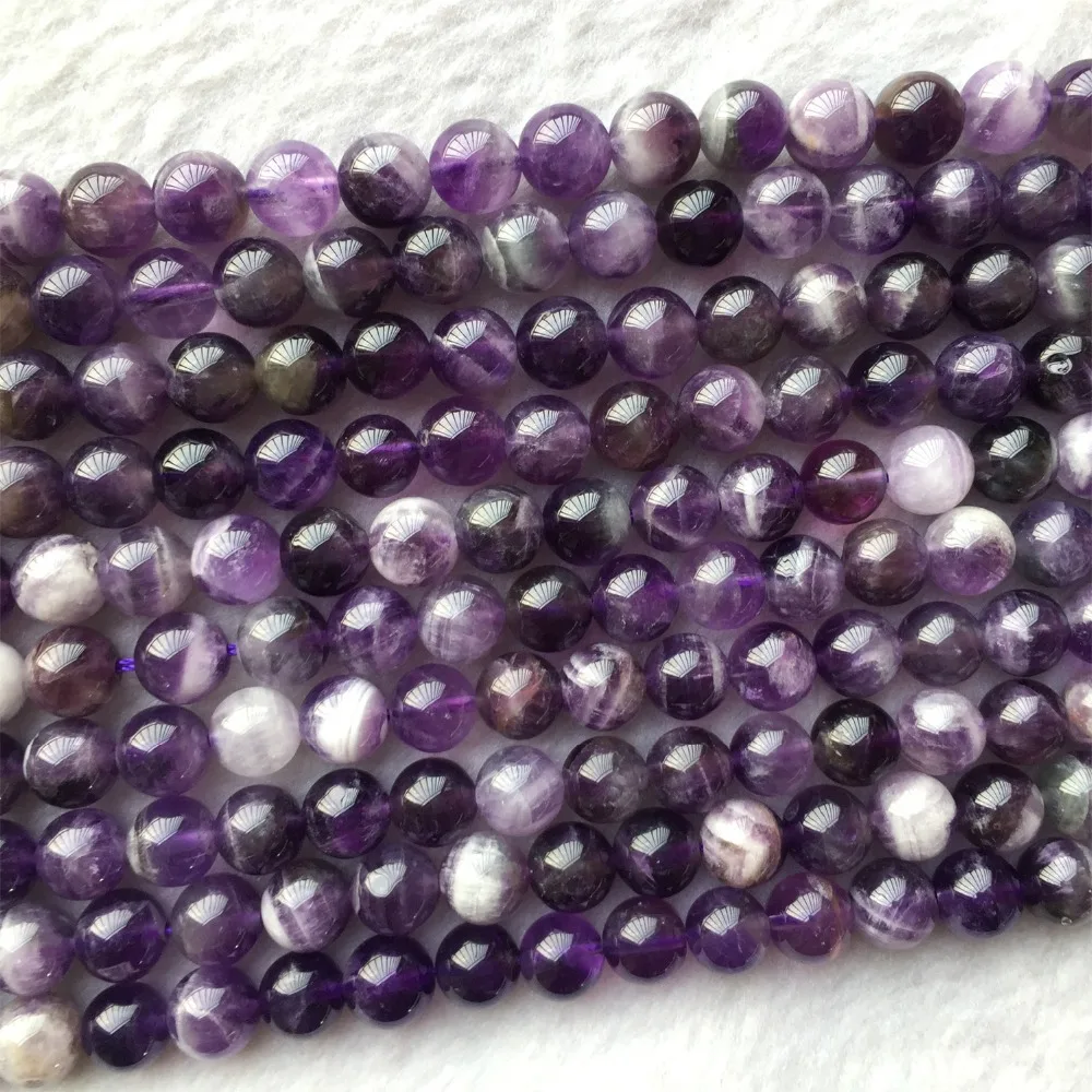 Натуральный натуральный фиолетовый белый аметист Гладкие Круглые Свободные