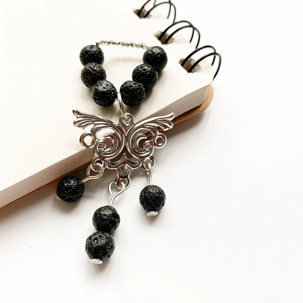 Кулон из черного бисера натуральной лавы ожерелье с медной проволокой ювелирное