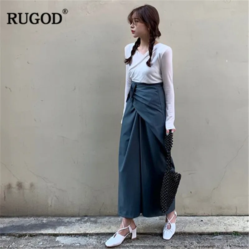 RUGOD/Женские однотонные юбки с высокой талией асимметричные длиной до щиколотки