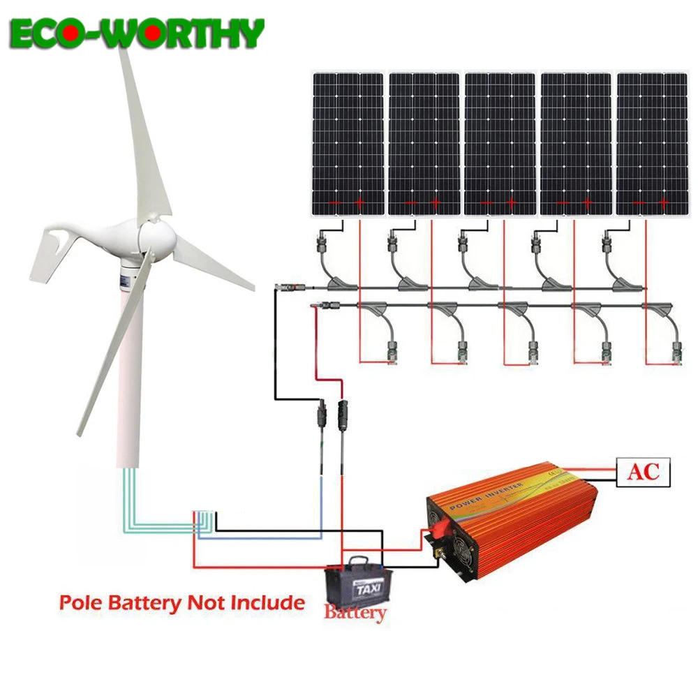 ECOworthy 900 Вт ветряная солнечная гибридная система: 400 ветряной генератор и 500 моно