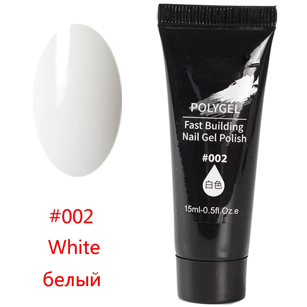 002-White 15 мл полигель для ногтей, акриловый полигель, 9 цветов, Кристальный УФ светодиодный гель для наращивания ногтей - Цвет: 002-White