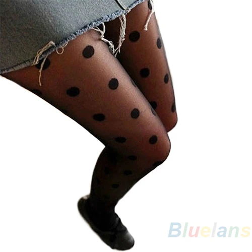 Черные кружевные колготки в горошек тонкие 8M5M|stocking tights|dots pantyhosetights dots |