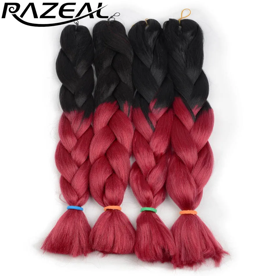 

Razeal 10PCS 24" Ombre Color Jumbo Braid Crochet Braids Synthetic Braiding Hair Extension Hair High Temperature Fiber
