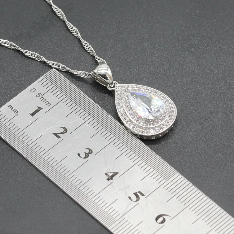 925 Silver Bridal Jewelry Sets Water Drop White Zirconia For Women Wedding Necklace Pendant Bracelet Ring Earrings Rysean | Украшения и