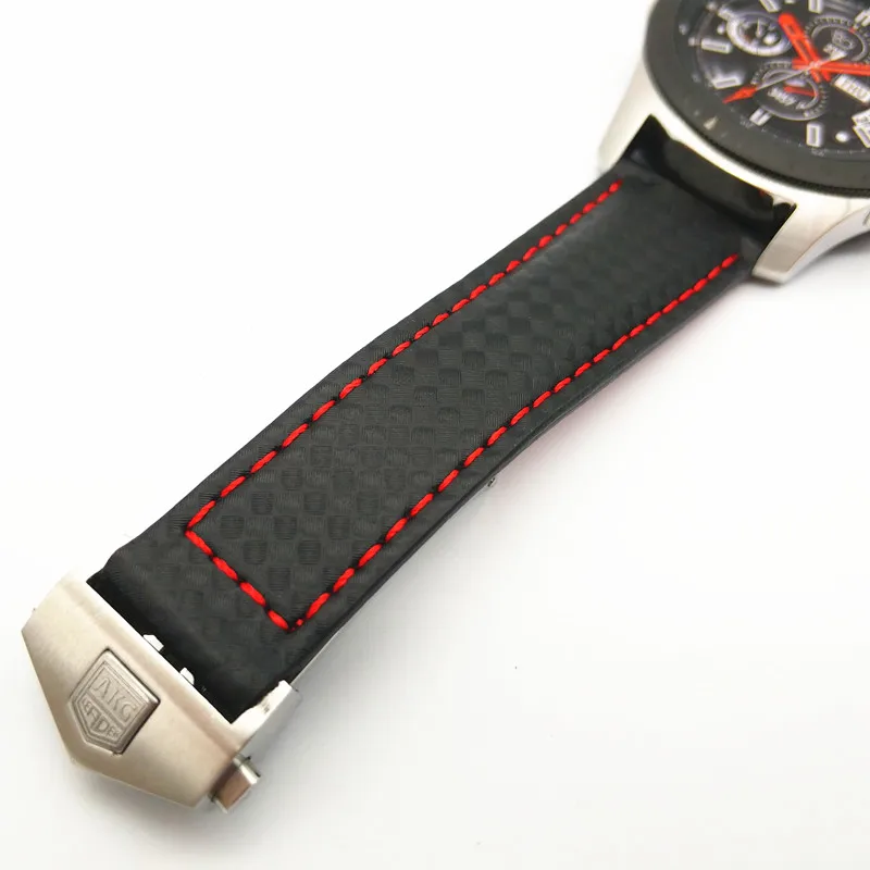 AKGLEADER Carbon Fiber Genuine Leather Watch Strap Band For Samsung Galaxy Watch 4 5 46/42mm Gear S3 Huawei GT 2 3 22mm