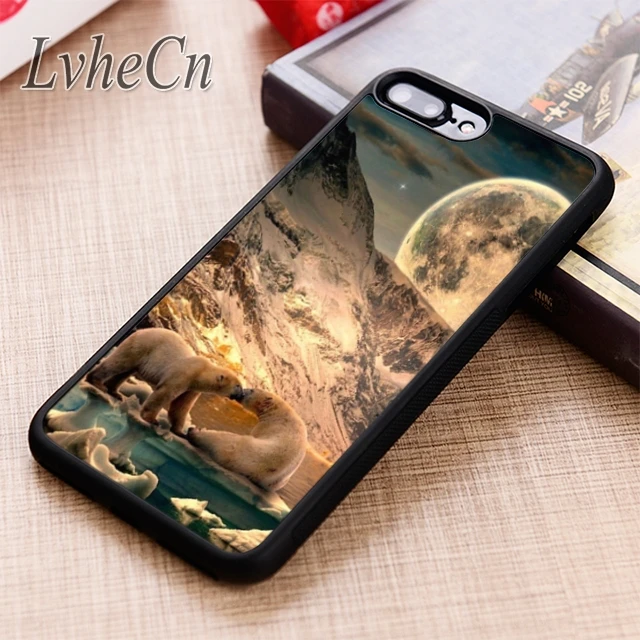 Потрясающий чехол для телефона LvheCn с белым медведем и луной iPhone 5 6 6s 7 8 plus X XR XS max 11