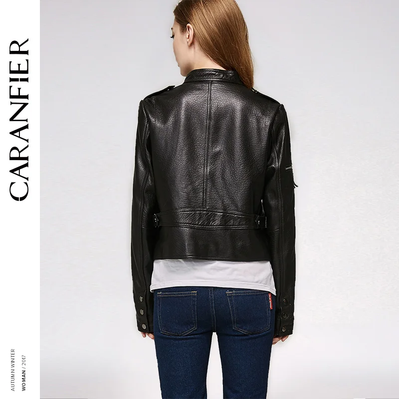 CARANFIER 2017 Женская куртка из натуральной кожи локомотив короткий модный топ 100%