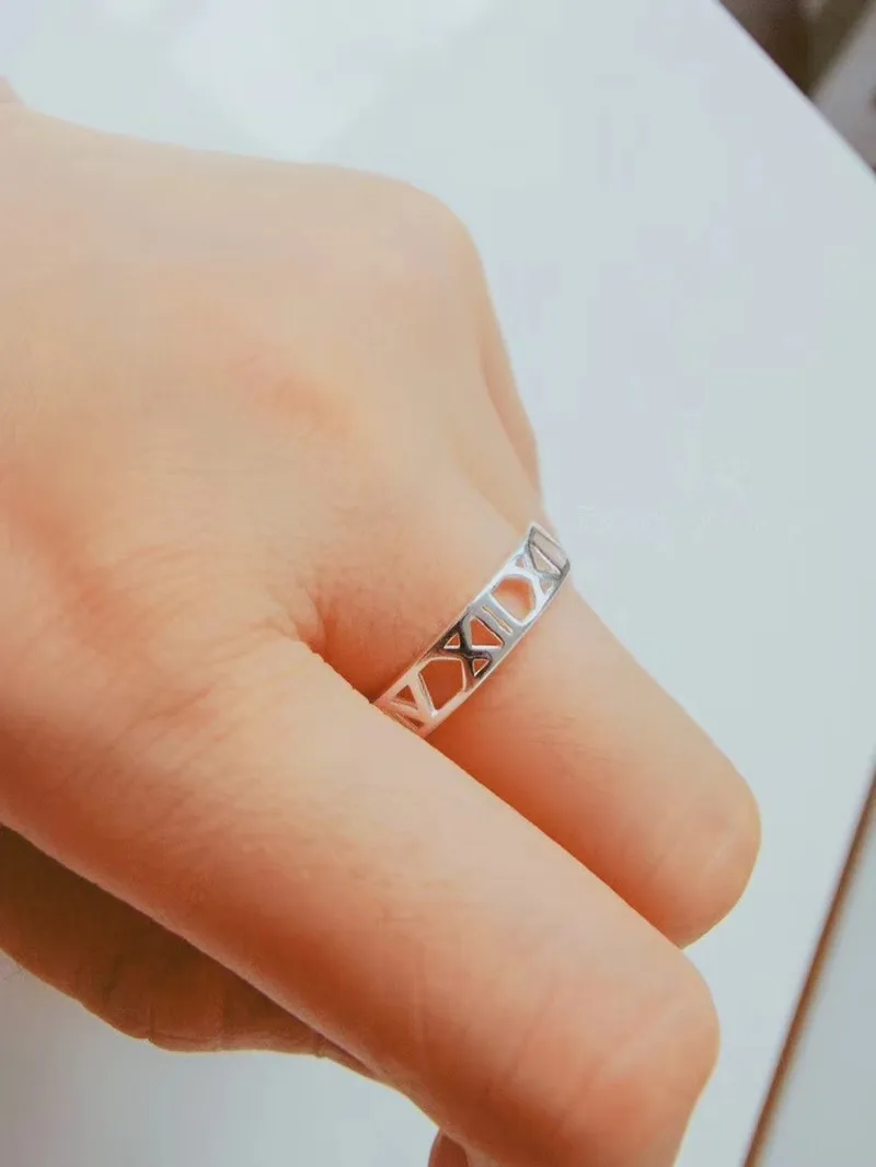 Женское кольцо в римском стиле Buyee серебряное с цифрами 925 пробы великолепное