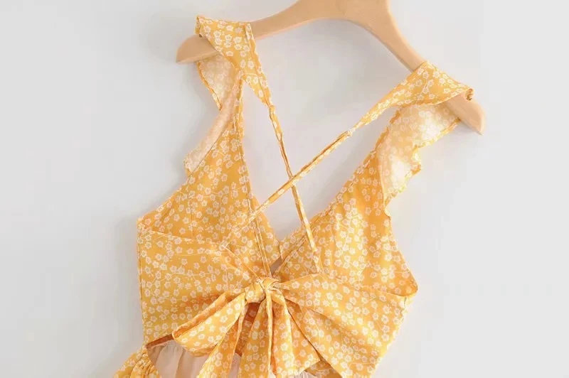 Summer rompers womens jumpsuit Sexy ruffle backless yellow playsuit Vintage boho floral beach women clothes 2019 | Женская одежда