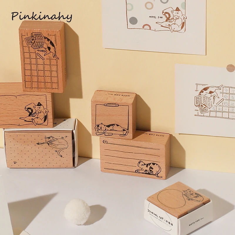 Kawaii journal cat Деревянный штамп DIY Ремесло Деревянные и резиновые штампы для