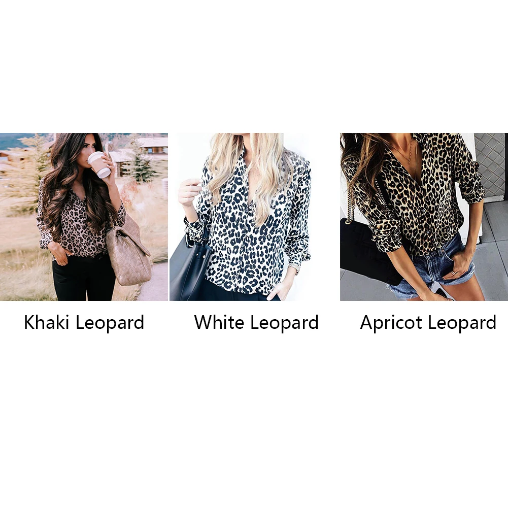 Женский леопардовый принт Свободная блуза рубашка с v образным вырезом
