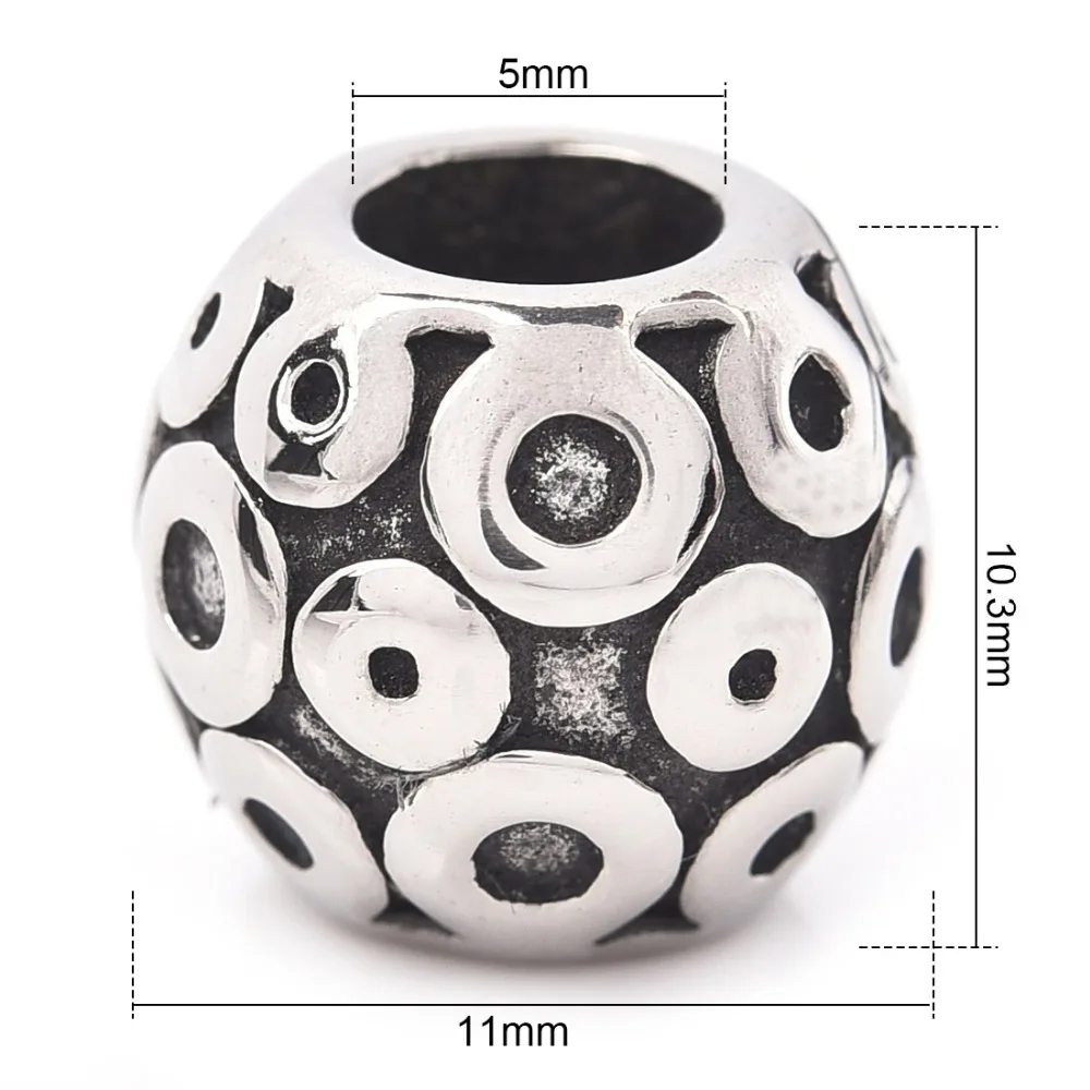 Европейские Бусины из нержавеющей стали с отверстием 5 мм круглые металлические