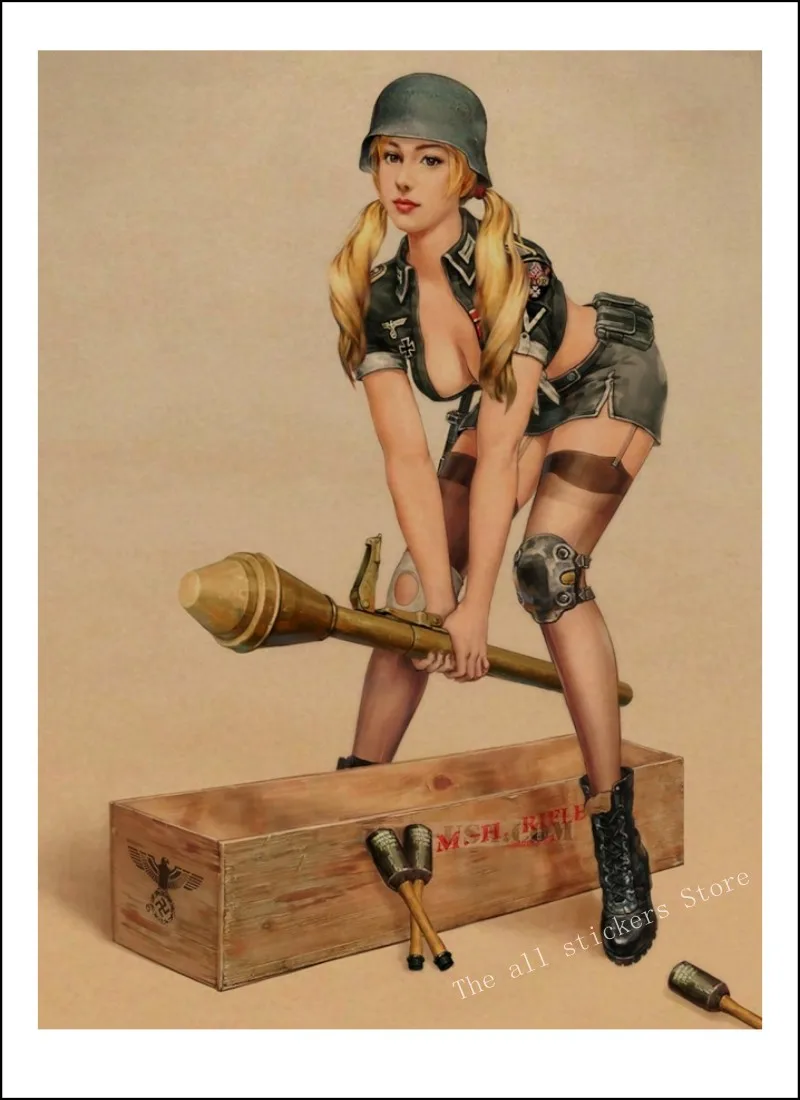 Вторая мировая война PINUP девушки классический ретро крафт-бумага плакат сексуальная девушка декоративная живопись военный Бар Кафе Декор для дома комнаты/809 - Цвет: 15