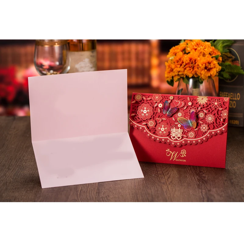 50 шт. свадебные приглашения в виде бабочки открытки поздравительные 3D лазерная