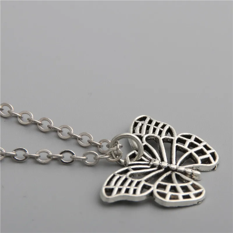 1 шт. открытое ожерелье с подвеской в виде бабочки серебряного цвета длинные