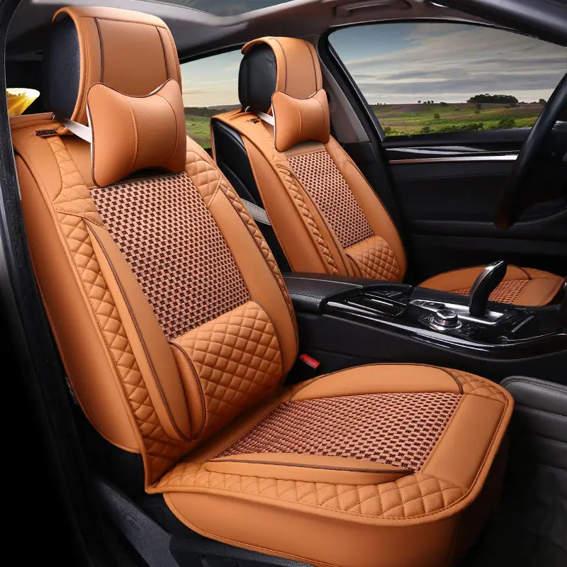 Новый роскошный ледяной шелк + кожа четыре сезона обычное сиденье до и после