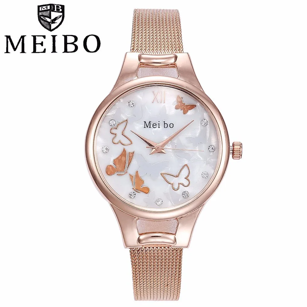 Женские повседневные кварцевые часы MEIBO модные из нержавеющей стали с