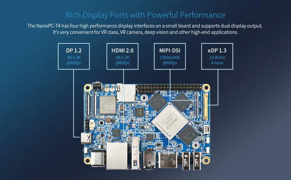 NanoPC T4 Минимальный Rockchip RK3399 Soc 4 Гб ОЗУ 16 Гб eMMC AI и приложения глубокого обучения двухдиапазонный wifi M.2 PCIe NVME