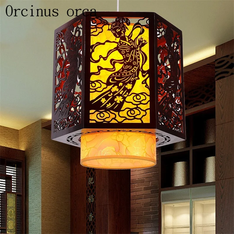 Люстра из овчины в китайском стиле деревянная лампа старинном для ресторана бара