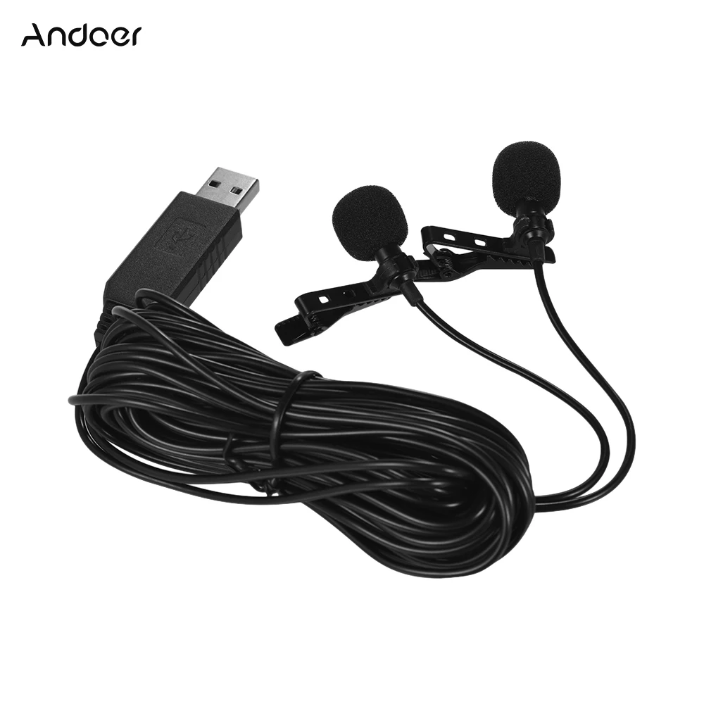 Петличный микрофон Andoer 1 5 м USB с двумя головками|Микрофоны| |