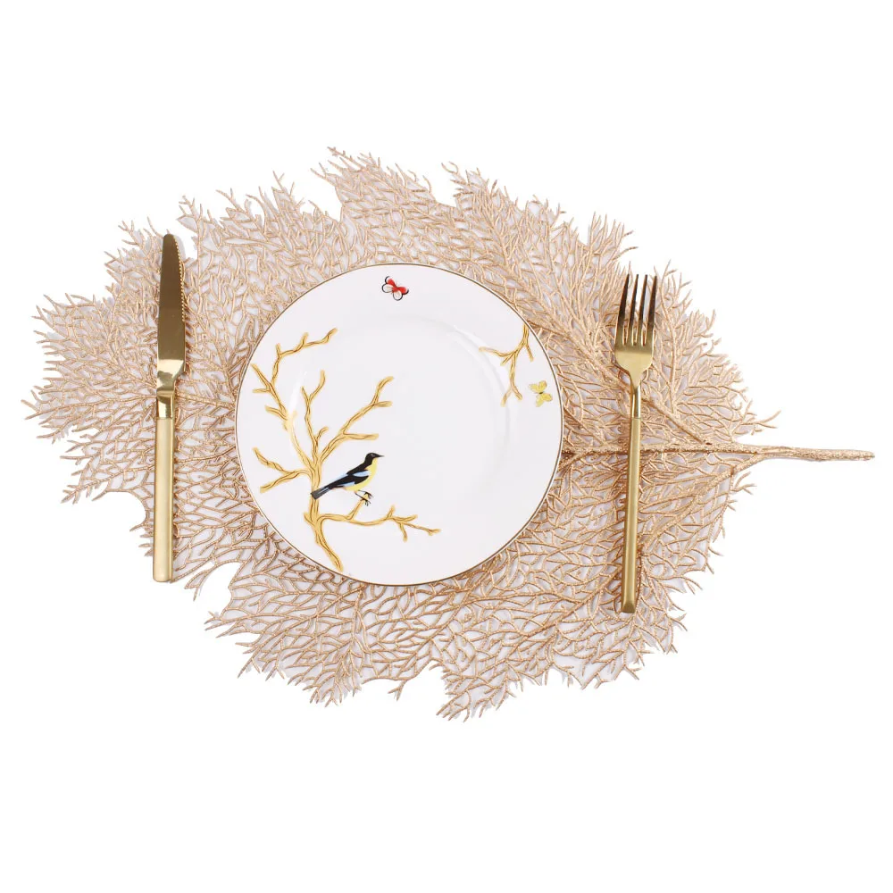 

Christmas Back Leaf Placemat Simulation Coral Branch Placemat Decoration Gold-plated Western Placemat PVCplacemat Insulation Pad