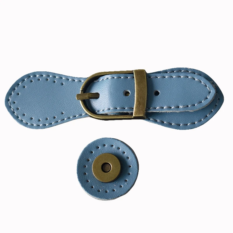 Light Blue Сумка с магнитными кнопками из натуральной кожи, бронзовая Пряжка с застежкой для женщин, ручная работа, сделай сам, сумка через плечо, застежка, аксессуары KZ1205 - Цвет: Light Blue