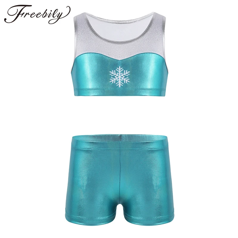 

Ballet Leotards Girls Two pieces Snowflake Embroidery Gymnastics Ballet Leotard Swimsuit Kids Ballet Dancing Wear Top and Shorts