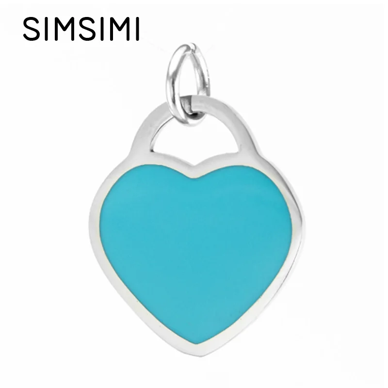 Simsimi blue heart charms small mini tag pendant DIY necklace jewelry making stainless steel parts bulk wholesale 10pcs | Украшения и