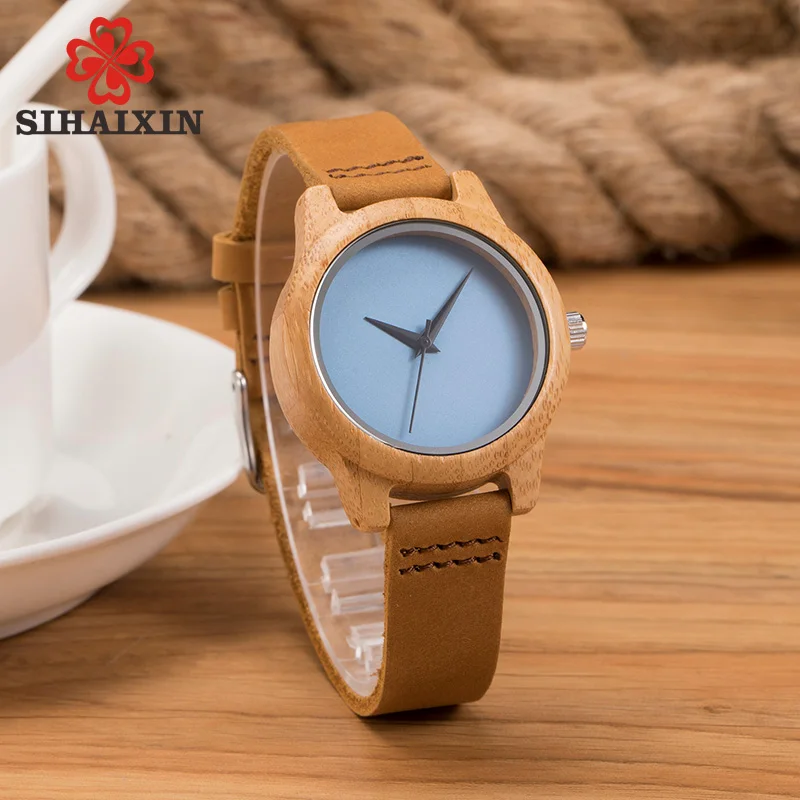 SIHAIXIN креативные кожаные бамбуковые деревянные часы женские роскошные брендовые
