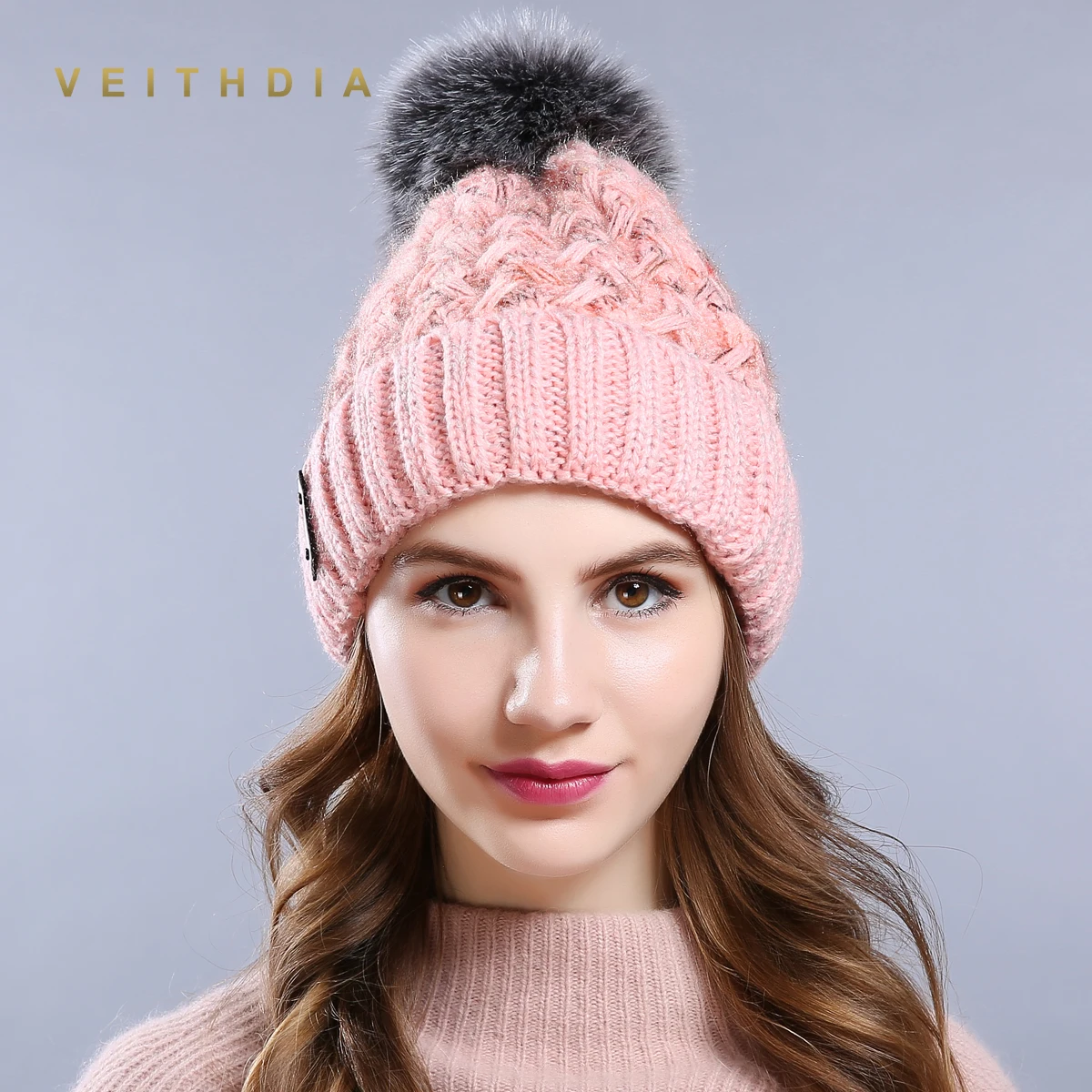 VEITHDIA женская зимняя шапка бини из искусственного меха для шапки вязаная Skully