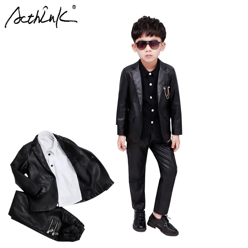 Новинка 2018 зимняя куртка из искусственной кожи для мальчиков штаны комплект