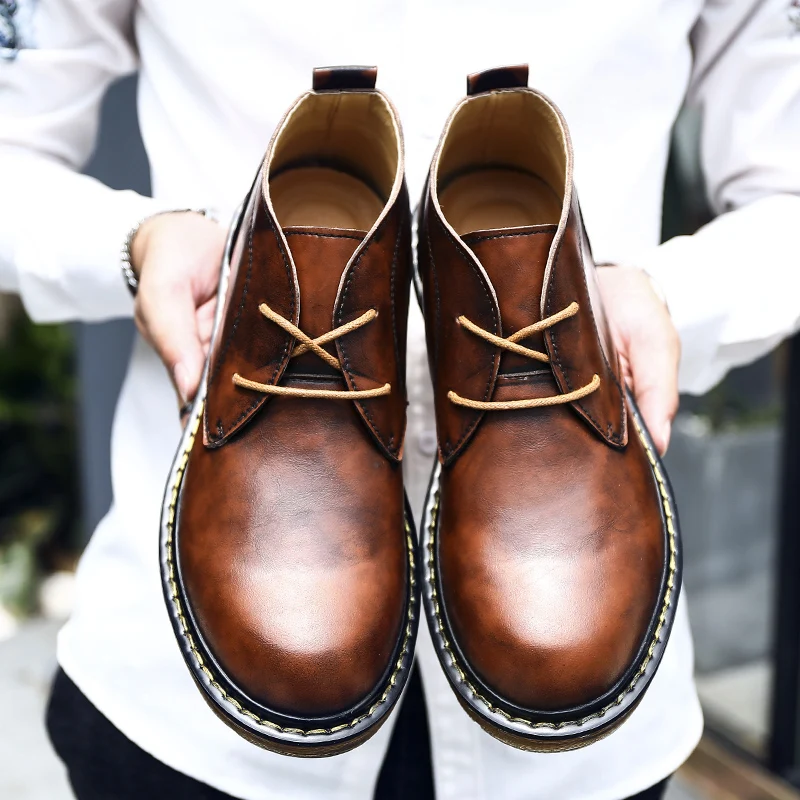 Split Leather Boots Men Ankle Men Red Fashionable Shoes Handmade Fashion Casual Men's Boots Stylish Male Martin Boots