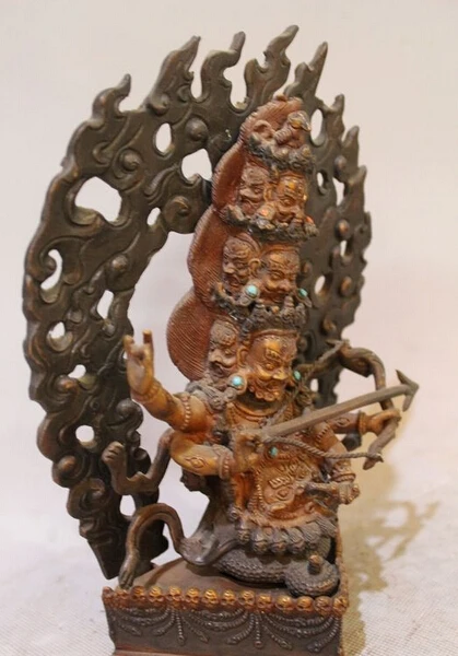 Оптовая продажа фабрики 9 &quotСтарый Тибет BuddhismTemple Чистая Бронзовый Девять Голов