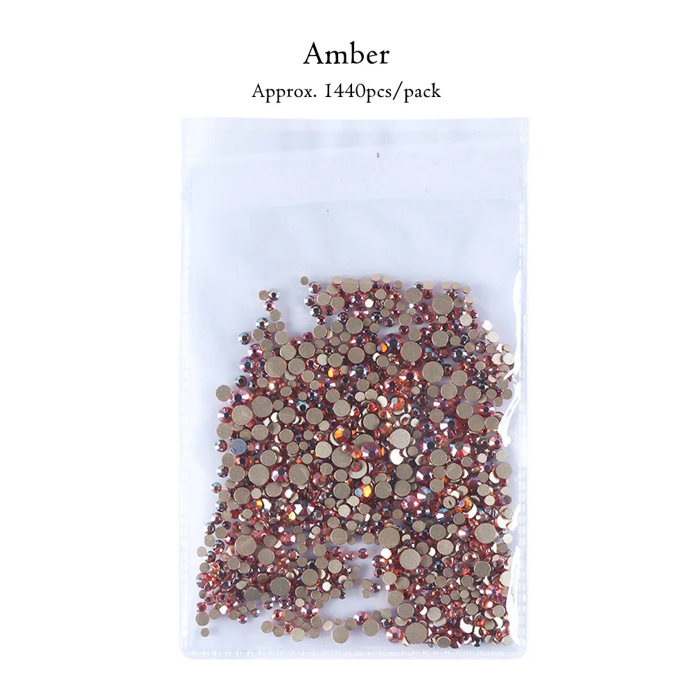 Amber 1440 шт Стразы смешанных размеров кристаллы для ногтей AB плоские с оборота драгоценные камни цветные икры бусины 3D бриллианты стразы аксессуары для ногтей BE1015 - Цвет: Amber