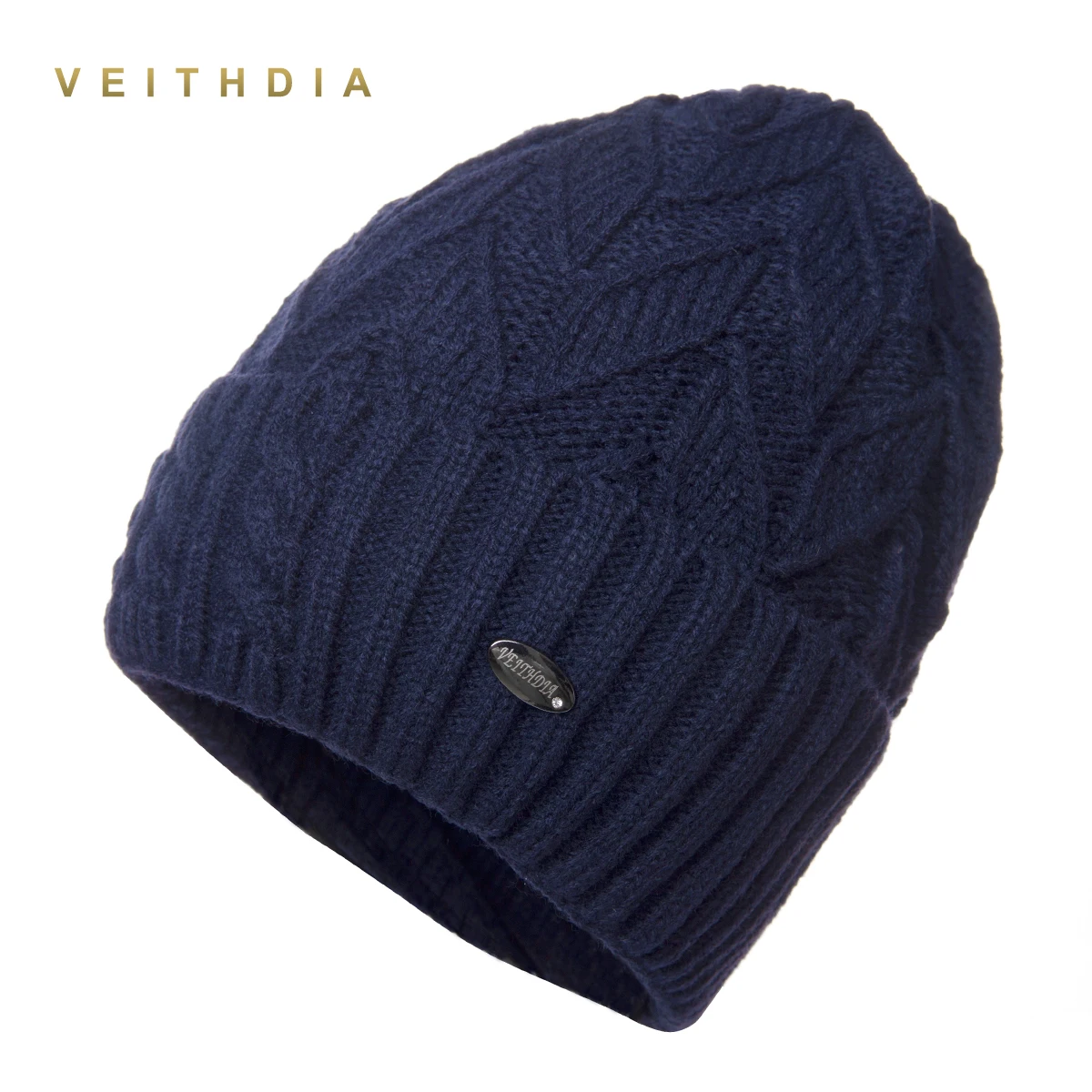 VEITHDIA, зимние шапки для мужчин, двухслойная вязанная шерстяная шапка, плюс бархат, толстая женская шапка, шапочки для осени, мужская шапка для волос