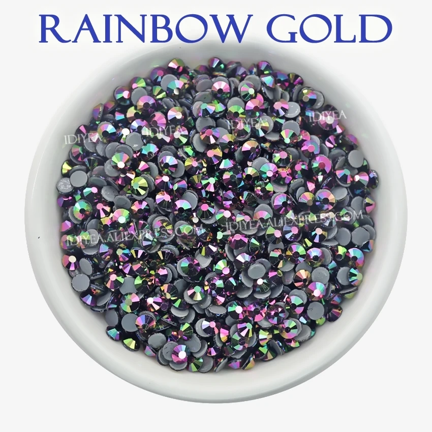 Rainbow Gold Перо павлина Радужное золото горячей фиксации Кристалл страз с плоской задней частью стразы горячей фиксации камень для рукоделия Свадебные блестки - Цвет: Rainbow Gold