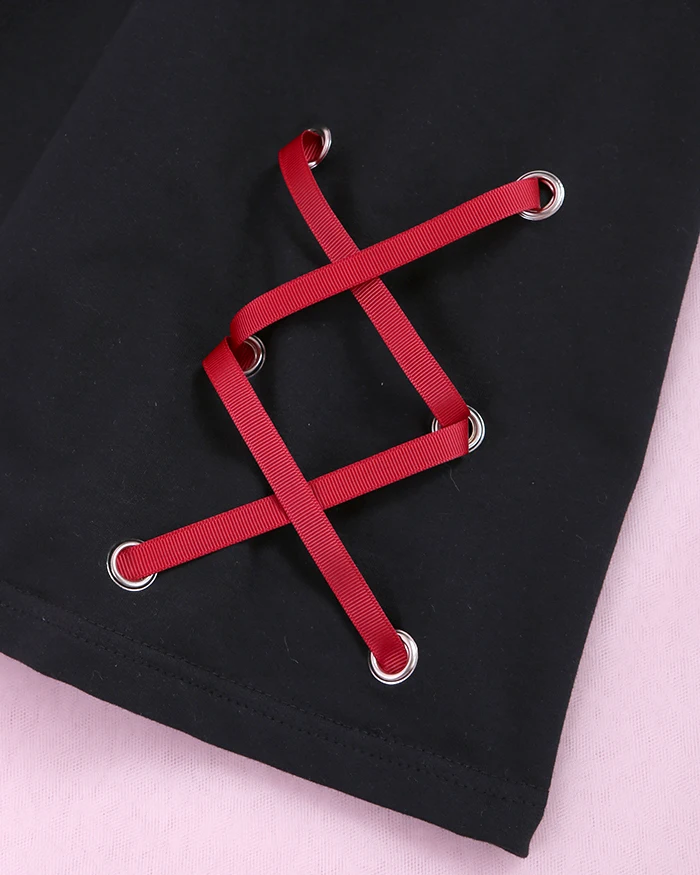 Женский костюм в стиле Харадзюку из 2 предметов: футболка на молнии с вырезами