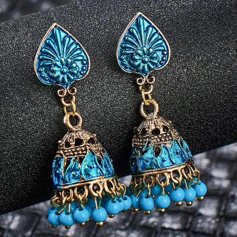 SHUANGR цыганские украшения индийская Jhumka длинные маленькие колокольчики-Серьги Античный этнический многоцветный Висячие Серьги Brincos