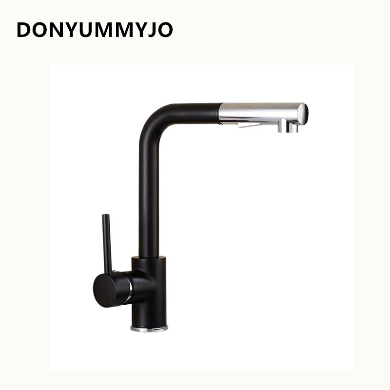DONYUMMYJO 1 шт. латунный кухонный выдвижной кран раковина горячей и холодной вращающийся Черный кран смеситель кран