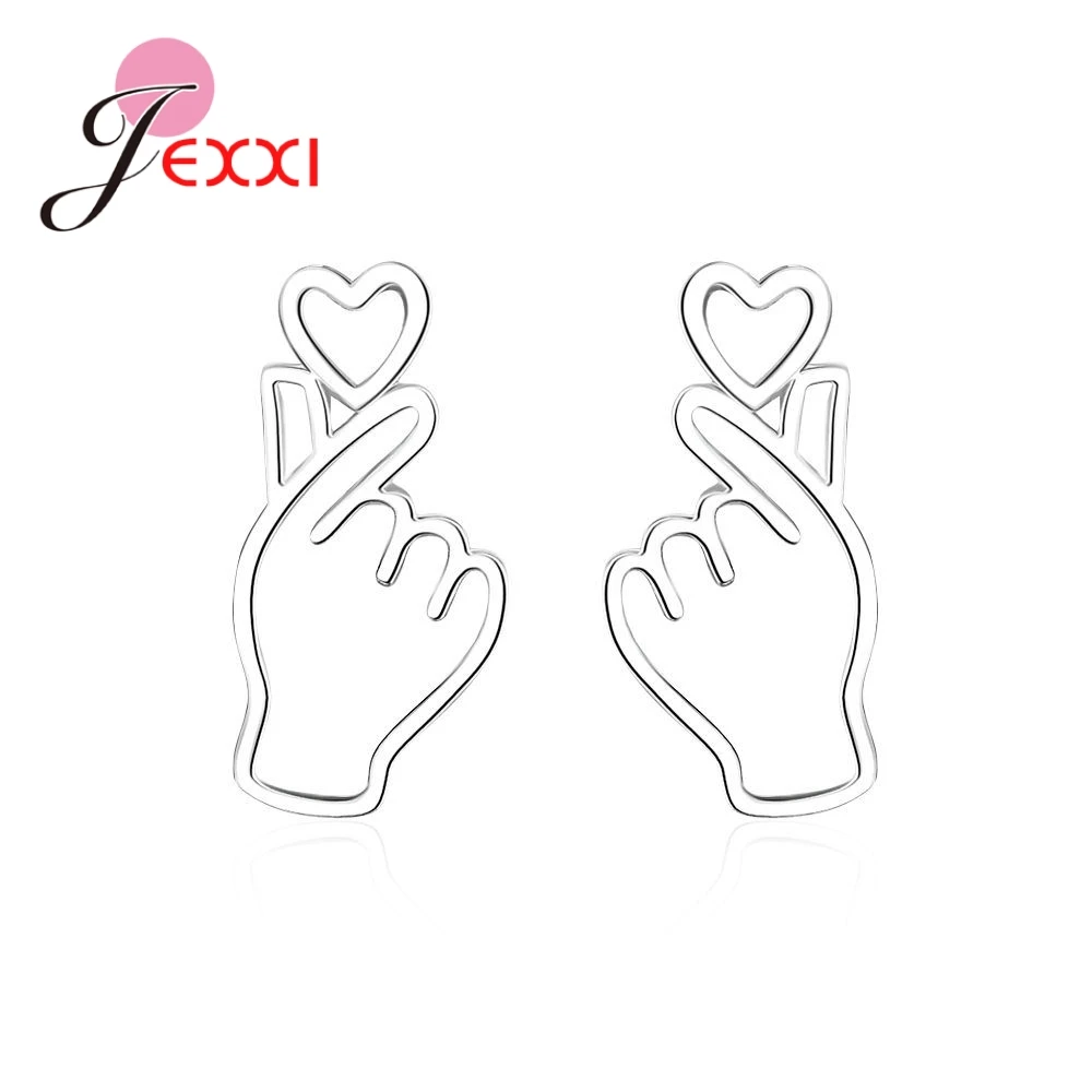 Женские серьги-гвоздики из серебра 925 пробы с символом любви | Украшения и