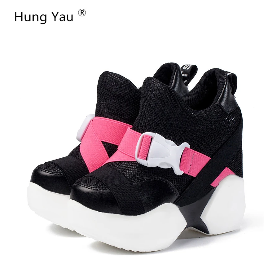 Женские кроссовки Hung Yau черные дышащие на высокой платформе увеличивающие рост