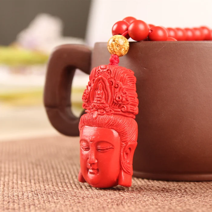 Natural cinnabar pendant necklace red guanyin head male female bead chain to ward off evil | Украшения и аксессуары