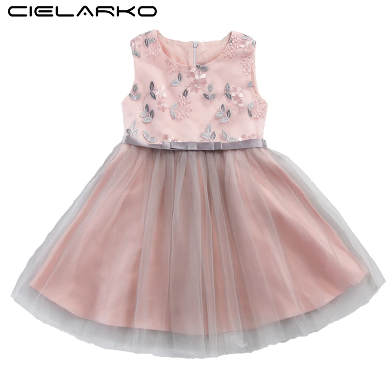 

Cielarko Princess Girls Dress Tulle Embroidery Flower Kids Dresses 2018 Summer Sleeveless Baby Frock Formal Children Clothing