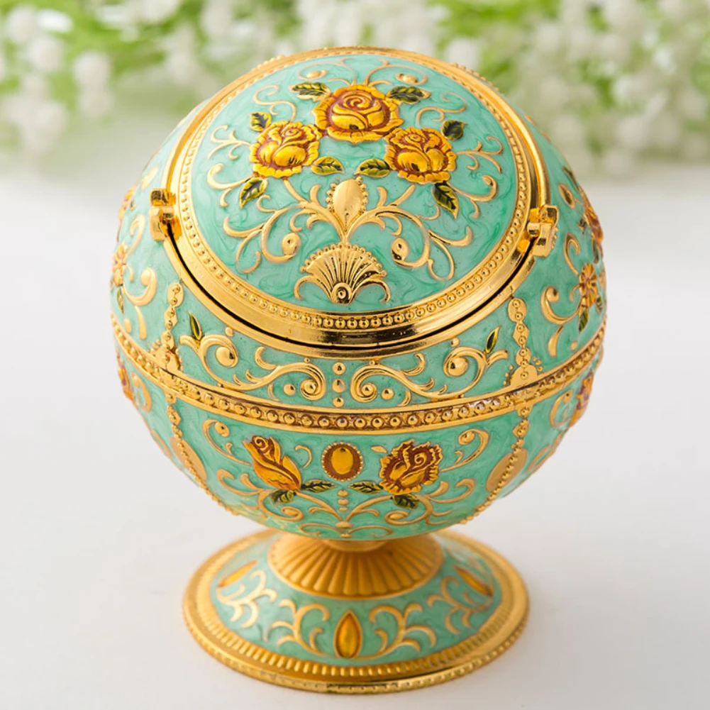 Vintage Zinc Alloy Flower Pattern Globe Cigarette Ashtray with Lid Home Decor Household Ashtrays | Дом и сад